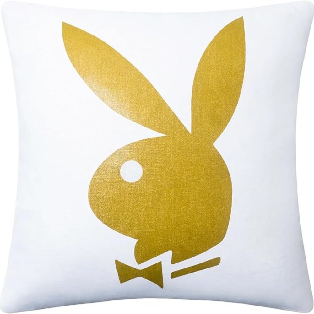Playboy Metallic Print Comfy Pillow Exquisite Linen Best Pillows (White & Gold)